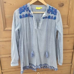 Roller Rabbit Embroidered Cotton Top Blue XS